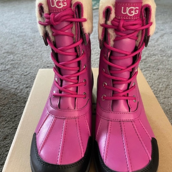 Ugg Butte Ii Crw Fuchsia Suede Sheepskin Snow Boots kids size 2 - Picture 5 of 6